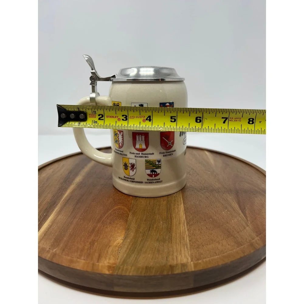 Beer Stein Hard Rock Ceramic with Pewter Lid German‎ Coat of Arms